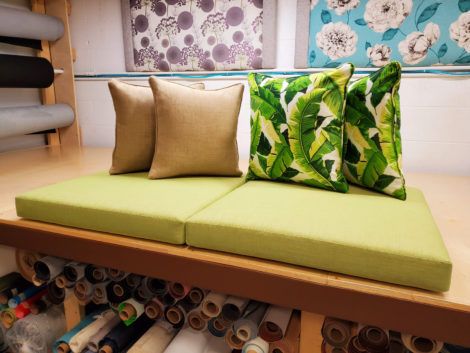 Outdoor furniture visions and pillows upholstered by United Upholstery.